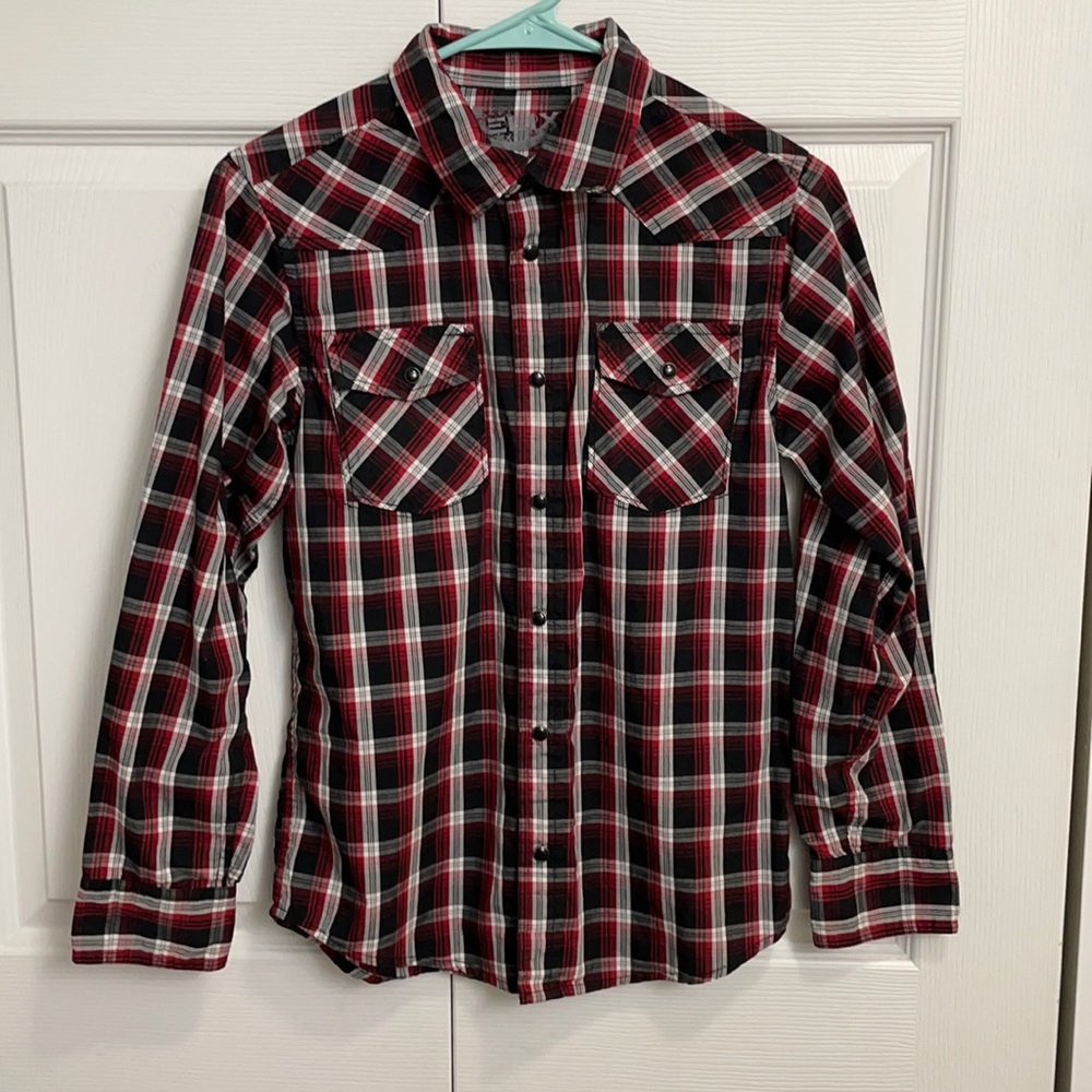 EUC boys Large Helix button down shirt, snap buttons.